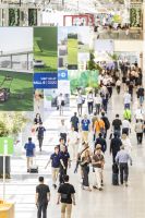 Visitors walk through a spoga+gafa exhibition hall in Cologne.